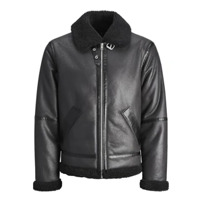 Image of Jack &amp; Jones Jorcole Aviator Jacket Faux leather jacket, Men&#039;s, Size: Large, Black