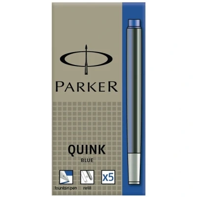 Image of Parker Fountain Pen Ink Refill Cartridges Long Blue QUINK 5 Count