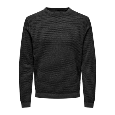 Image of Only &amp; Sons Legerer Gepunkteter Longsleeve Jumper, Men&#039;s, Size: Large, Dunkelgrau