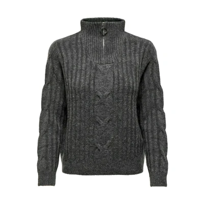 Image of JdY Women&#039;s Jdyandrea L/S Zip Cable Pullover KNT Knitted Jumper, Dark grey blend, L