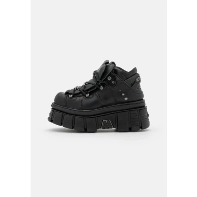 Image of New Rock Unisex Hightop trainers, Size: 7, Black Leather