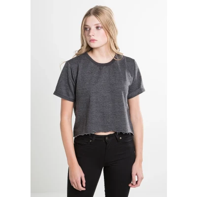 Image of Urban Classics Cropped Short Sleeve CREW Basic Tshirt, Women&#039;s, Size: Large, Darkgrey