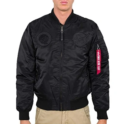 Image of Alpha Industries MA1 VF NASA Bomber Jacket, Men&#039;s, Size: Small, All black