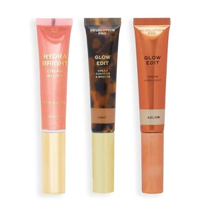 Image of Revolution Pro Face Cream Wands Trio, Contour Makeup Set, Blush &amp; Highlighter, Vegan Cruelty Free, Lightweight, 1x12ml, 2x15ml