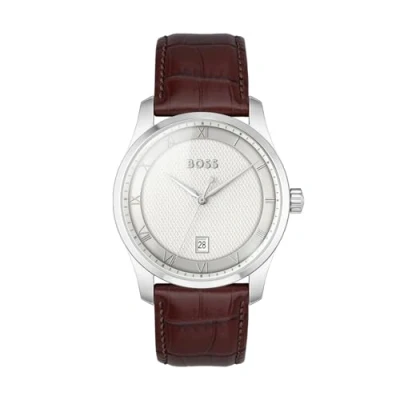 Image of BOSS Principle Watch brown/silvercoloured/white, Men&#039;s, Size: One Size, Brown/silver coloured/white