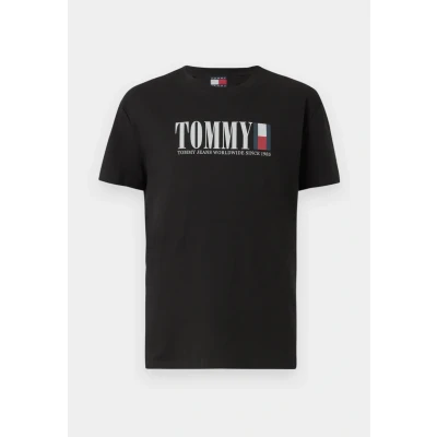 Image of Tommy Jeans DNA FLAG TEE Print Tshirt, Men&#039;s, Size: 34, Black