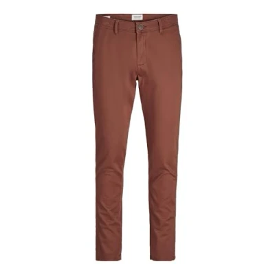 Image of JACK &amp; JONES Men&#039;s Jpstmarco Jjbowie Noos Chino Trousers, Brown Out, 33W / 32L