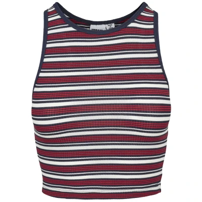 Image of Urban Classics Ladies RIB Stripe Cropped TOP Top, Women&#039;s, Size: Large, White/navy/fire red
