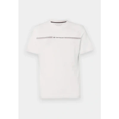 Image of TOM Tailor Printed CREW NECK Print Tshirt, Men&#039;s, Size: Small, White
