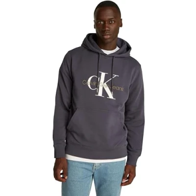 Image of Calvin Klein Jeans Seasonal Monologo Regular Hoodie Sweatshirt, Men&#039;s, Size: XXL, Ebony