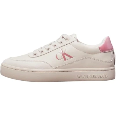 Image of Calvin Klein Jeans Classic Cupsole Trainers, Women&#039;s, Size: 3.5, Eggshell/dusty rose leather and imitation