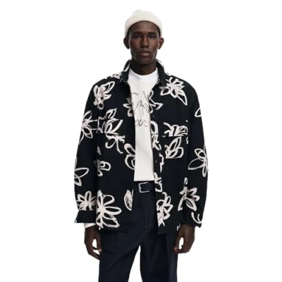 Image of Desigual Men&#039;s Cam_Nature T Shirt, Black/White, XL