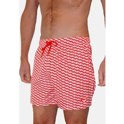 Image of EMPORIO ARMANI Men&#039;s Mid Boxer Swim Trunks, White/Red Com, M