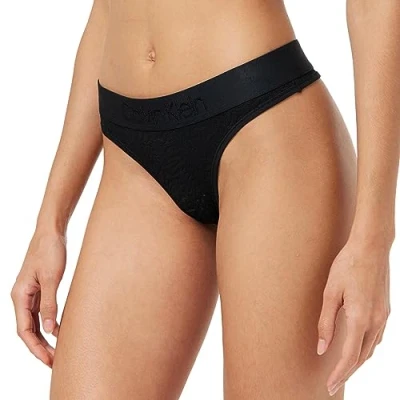 Image of Calvin Klein Women&#039;s Thong with Lace, Black (Black), S