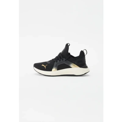 Image of Puma Softride ENZO 5 Metallic Training shoe, Women&#039;s, Size: 3.5, Black/warm white/gold Textile