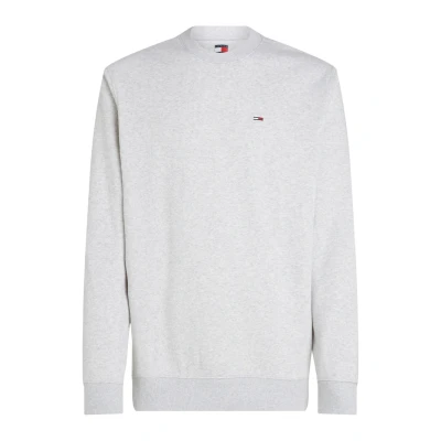 Image of Tommy Jeans Men’s Round Neck Regular Fit Flag Fleece Sweatshirt, Grey (Silver Heather), XS