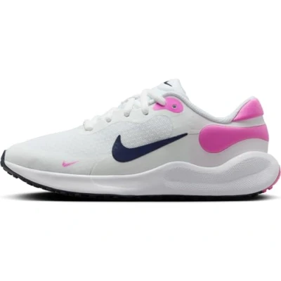 Image of Nike Performance Revolution 7 Road running shoes for kids, Size: 7.5K, White/midnight navy/playful pink Textile/synthetics