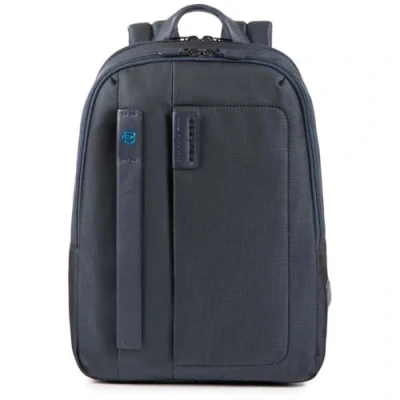 Image of Piquadro P16 Small Fabric and Leather Backpack, Blue, S, Professional, Business, Business