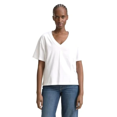 Image of TOM Tailor Denim BOXY V NECK Basic Tshirt, Women&#039;s, Size: Medium, White