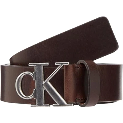 Image of Calvin Klein Jeans Men&#039;s Round Mono Plaque Leather Belt, Bitter Brown, 90