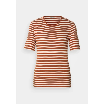 Image of GANT SLIM Striped Print Tshirt, Women&#039;s, Size: Small, Rusty brown