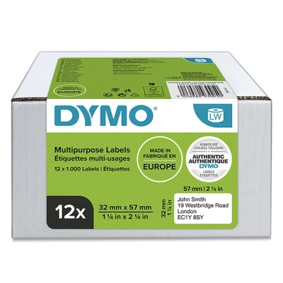 Image of DYMO Authentic LabelWriter Multi Purpose Labels 32mm x 57mm 12 Rolls of 1,000 Easy Peel (12,000 Count) Self Adhesive for Label Makers