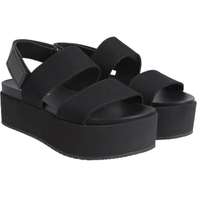 Image of Calvin Klein Jeans Flatform Sling Platform sandals, Women&#039;s, Size: 6.5, Triple black Leather and textile