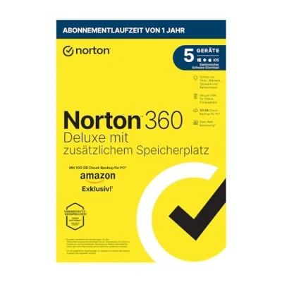 Image of Norton 360 Deluxe with Extra Large Backup Capacity Amazon Exclusive* 50GB Additional Cloud Storage. Antivirus Software for 5 Devices and One Year Runtime