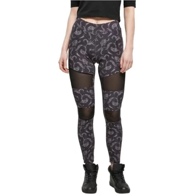 Image of Urban Classics TECH MESH AOP Leggings Trousers, Women&#039;s, Size: XXL, Blackpaisley