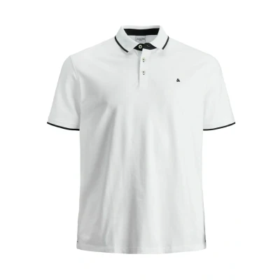 Image of JACK &amp; JONES Men&#039;s Jjepaulos Polo Ss Noos Plus Shirt, White/Detail:ps, 3XL