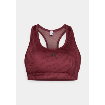 Image of Puma BRA Padded Ribbon Stripe Print Medium support sports bra, Women&#039;s, Size: XS, Ruby shimmer