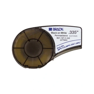 Image of Brady PermaSleeve Heat Shrink Polyolefin Sleeve for BMP21 PLUS; BMP21, 8.50mm x 8.5mm 2.10m Black on White