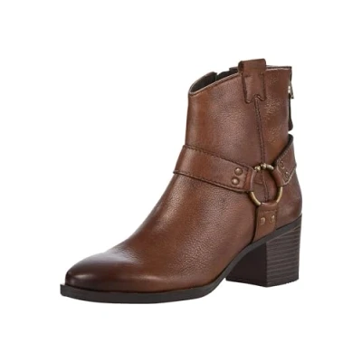 Image of Marco Tozzi Cowboy/biker ankle boot, Women&#039;s, Size: 4, Cuoio Leather