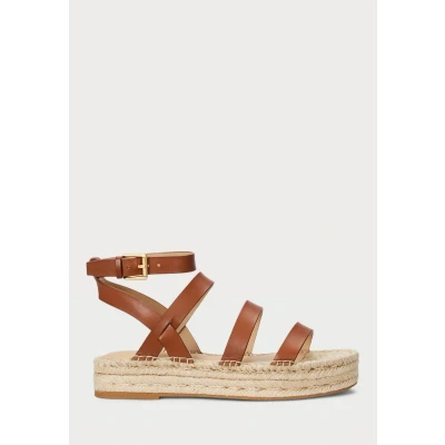 Image of Lauren Ralph Polly Leather Gladiator Espadrille Sandals, Women&#039;s, Size: 4.5, tan