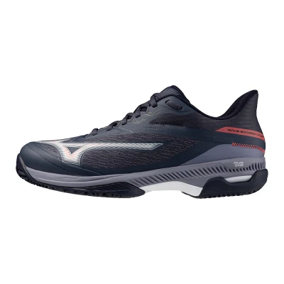 Image of Mizuno WAVE EXCEED COURT CC Tennis Shoes Odyssey Gray/White/Blue Granite Women/Men Size 10,5