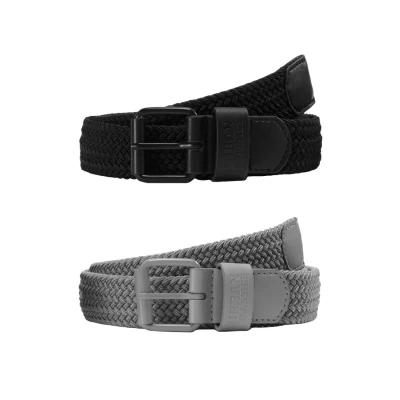 Image of Urban Classics Elastic BELT 2 PACK Braided belt, Men&#039;s, Size: S/M, Black/grey