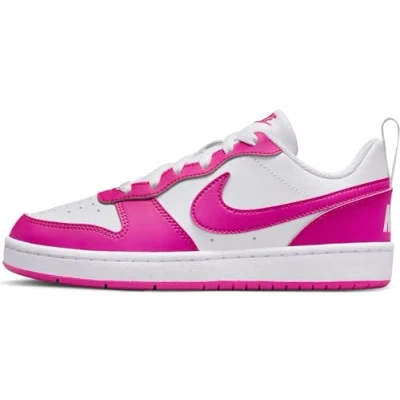 Image of NIKE Boy&#039;s Court Borough Low Recraft Sneaker, White Laser Fuchsia, 5.5 UK