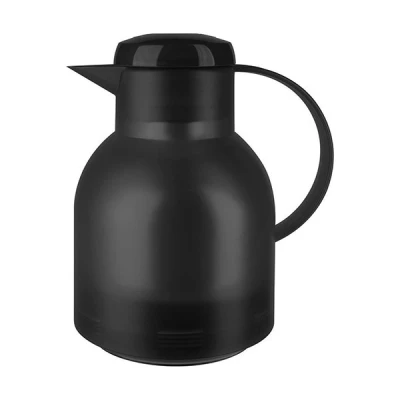 Image of Emsa Samba 504235 Insulated Jug 1 Litre Quick Press Closure 100% Leak Proof 12 Hours Hot 24 Cold Black Translucent