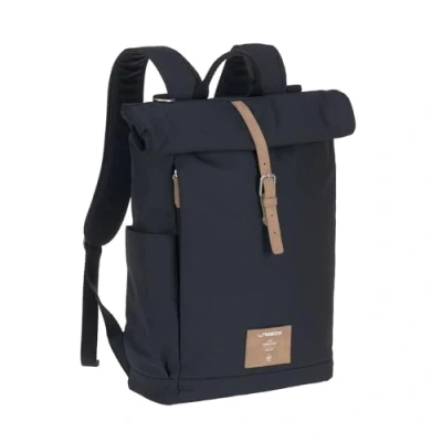 Image of LÄSSIG Baby Wickelrucksack mit Wickelunterlage, Kinderwagenbefestigung, Flaschenwärmer wasserabweisend nachhaltig produziert/Rolltop Backpack, Night Blue, L, Casual