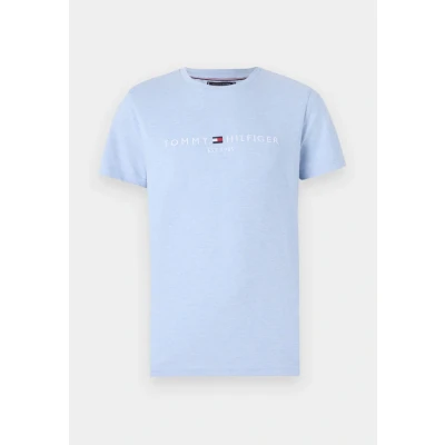 Image of Tommy Hilfiger LOGO TEE Print Tshirt, Men&#039;s, Size: XS, Heathered blue