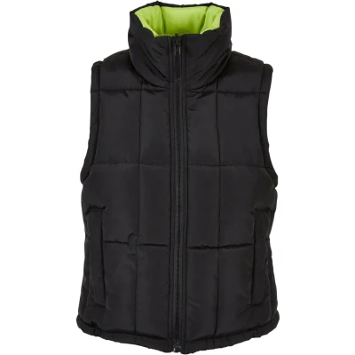 Image of Urban Classics Reversible Cropped Puffer Waistcoat, Women&#039;s, Size: XXL, Black frozenyellow