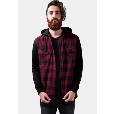 Image of Urban Classics Checked Zipup sweatshirt, Men&#039;s, Size: Large, Blk/burgundy/blk