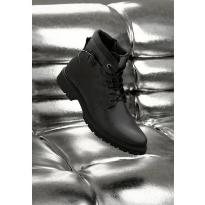 Image of Jack &amp; Jones Jfwdexter BOOT Laceup ankle boots, Men&#039;s, Size: 6, Anthracite Leather and textile