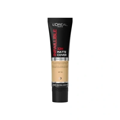 Image of L&#039;Oréal Paris Makeup, Waterproof and Long Lasting, Mattifying Liquid Foundation with High Coverage, Formula 4% Niacinamides, Infaillible 32H Matte Cover, No. 200 Neutral, 1 x 30 ml