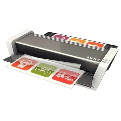 Image of Leitz A3 laminator, Touch 2, fully automatic high speed premium laminator for office and school, 80 to 250 mic laminating films, incl. pouches starter kit, white/grey, iLAM, 74744000