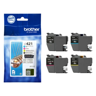 Image of BROTHER, LC 421BK/LC 421C/LC 421M/LC 421Y Inkjet Cartridges, Black/Cyan/Magenta/Yellow, Multi Pack, Includes 4 x Brother Genuine Supplies