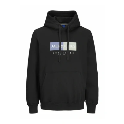 Image of JACK &amp; JONES Men&#039;s Jorfrederiksberg Box Sweat Hood Sn Sweatshirt, Black, XS