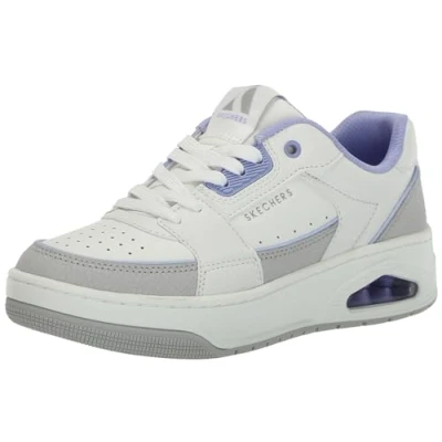 Image of Skechers Sport UNO Court Trainers, Women&#039;s, Size: 3, White/lavender leather and imitation