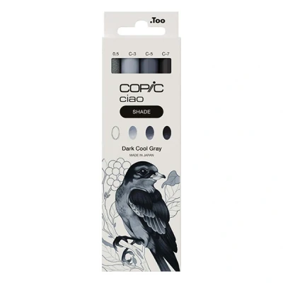 Image of Copic Ciao Shade Set Dark Cool Grey, 3 Twin Markers with One Medium Width and Brush Tip, Includes Multiliner Grey 0.5 mm