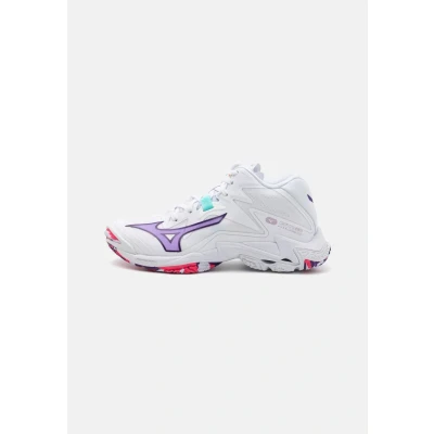 Image of Mizuno WAVE LIGHTNING Z8 MID Volleyball Shoes White/VioletIndigo/CamelliaRos Women Size 4,5